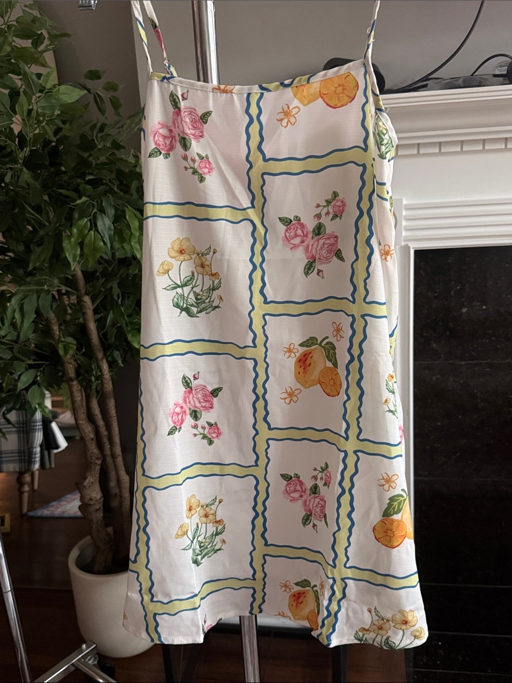 NWOT Summer Fruit & Floral Slip Dress in Cream